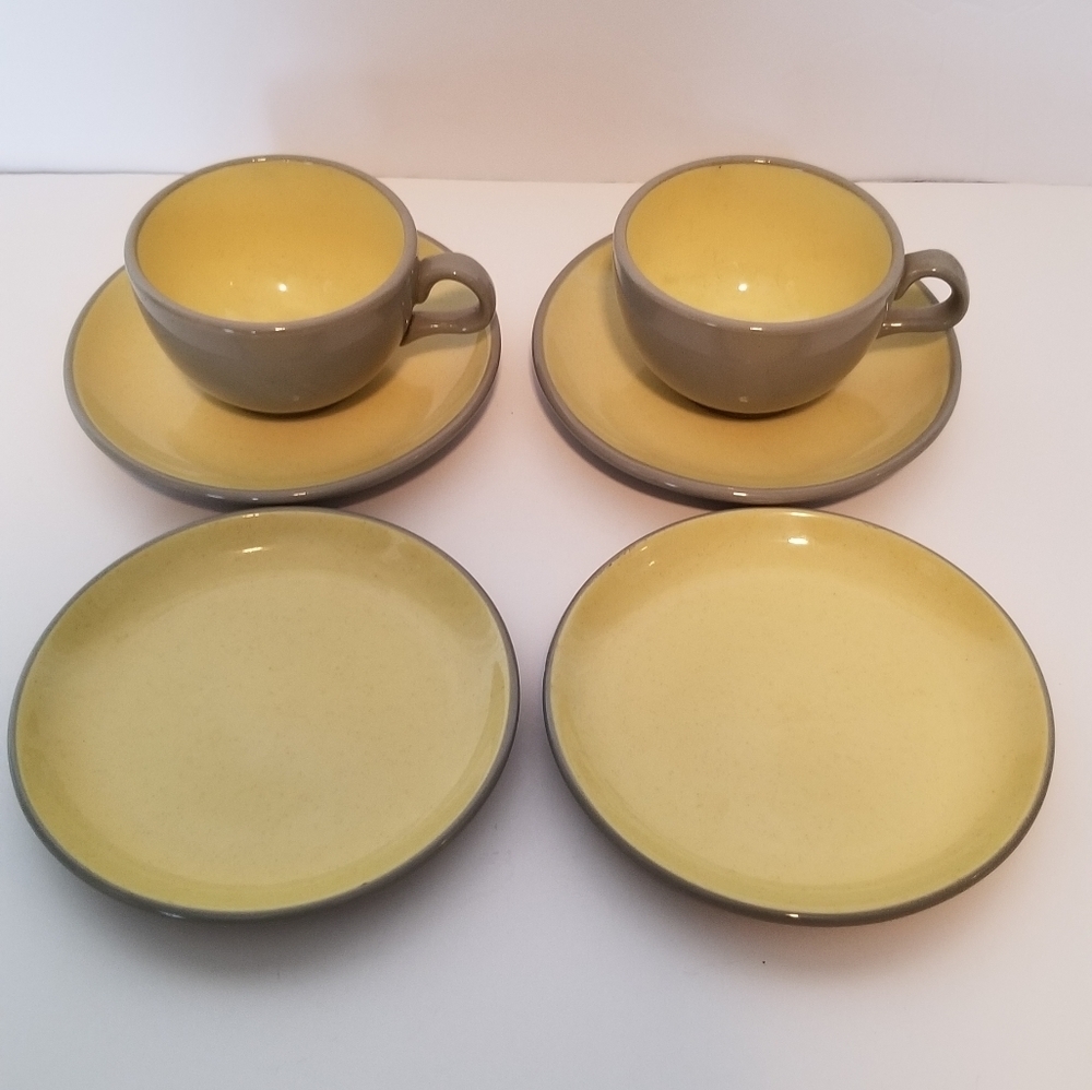 Vintage gray yellow Harkerware cup, saucer, plate set of 2 each